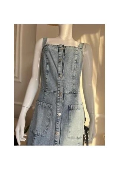 Gesshop Kadın Boydan Düğmeli Cepli Askılı Midi Boy Denim Elbise Askılı Elbise Buz Mavisi Gesshop Kadın Boydan Düğmeli Cepli Askılı Midi Boy Denim Elbise Askılı Elbise Buz Mavisi