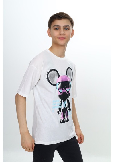 Toontoy Kids Toontoy Erkek Çocuk Robot Baskılı Tişört Ekru