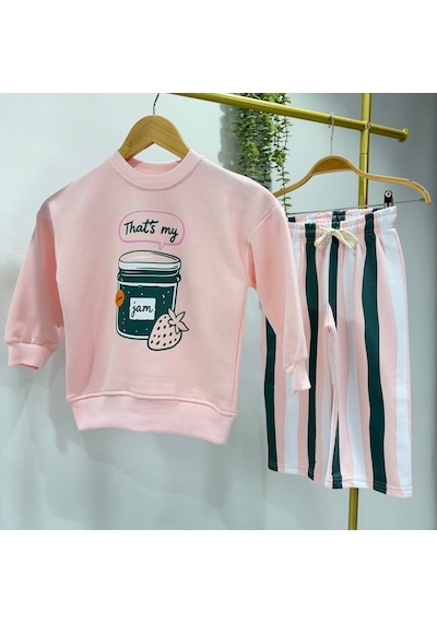 That's My Jam Çilek Baskılı Sweatshirt Çizgili Eşofman 3ip Alt Üst Takım Pembe That's My Jam Çilek Baskılı Sweatshirt Çizgili Eşofman 3ip Alt Üst Takım Pembe