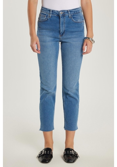 Tudors Kadın Slim Fit Dar Kesim Kısa Boru Paça Mavi Jean Kot Pantolon-34697 Mavi