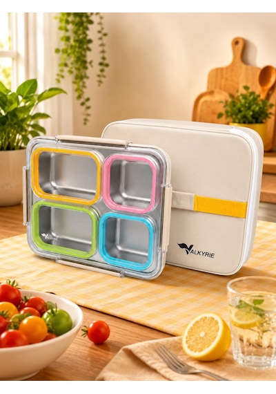 Valkyrie 1500 Ml 4 Bölmeli Paslanmaz Çelik Lunch Box Termal Çantalı 304 Çelik Sızdırmaz Yemek Kabı Çok Renkli