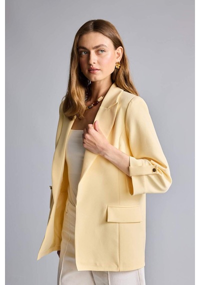 Defacto Oversıze Basic Blazer Açık Sarı Ceket C3215ax26auyl487 Sarı-yl487