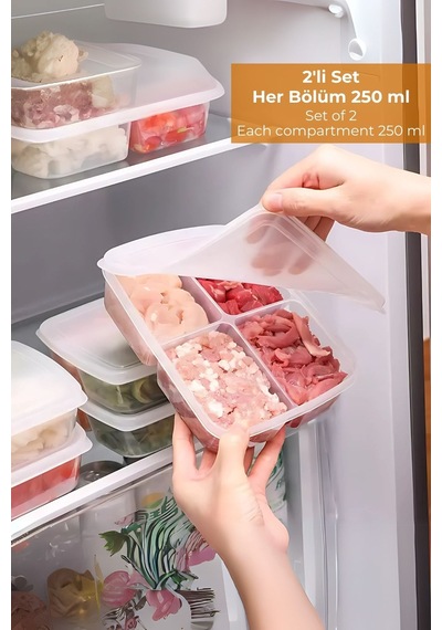 4 Bölmeli Buzdolabı Organizeri 1 Lt, Friz Düzenleyici, 2'li Set Desenli