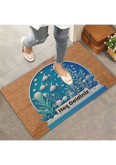 Valerine Life Balıklar Ve Deniz Çayırları Hoş Geldiniz Kapı Önü Paspası 45x70cm