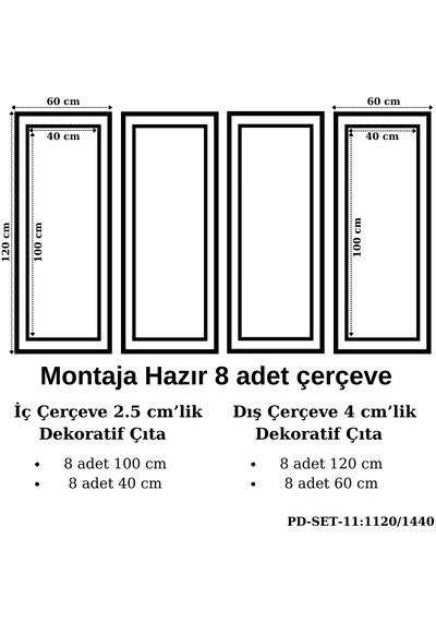 Montaja Hazır 8 Adet Çerçeve 2,5 Ve 4 Cmlik Pd-set-11: 1120/144