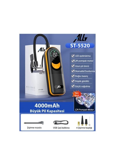 Zhltools St-5520 Dijital Basınç Göstergeli Oto Lastik Şişirme Pompası Hava Kompresörü
