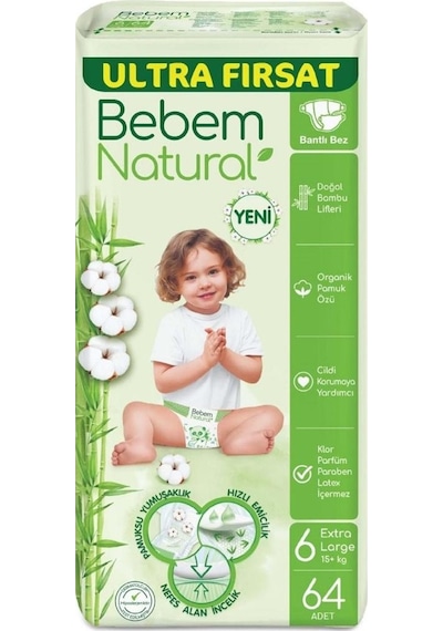 Bebem Natural 6 Numara Ekstra Large Bebek Bezi 64'lü