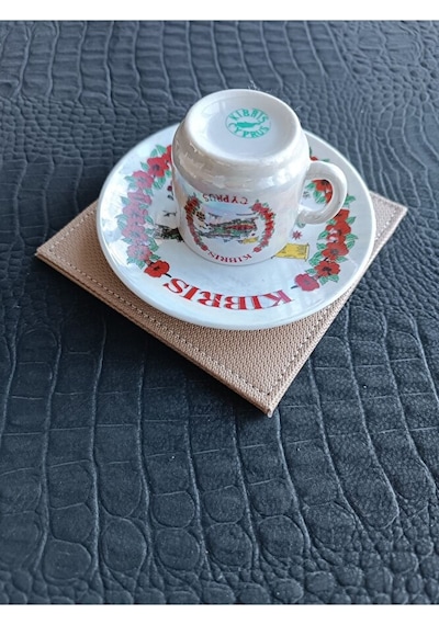 Kare Bardak Altlığı Suni Deri Bardak Altı 1 Adet Kahverengi Çok Renkli
