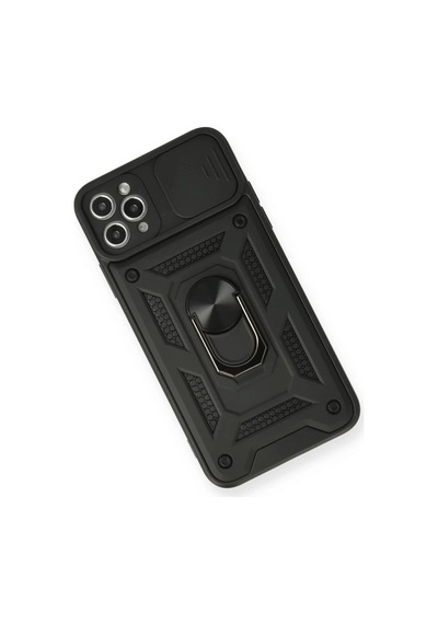 Apple Uyumlu iPhone 11 Pro Max Uyumlu Kılıf Pars Lens Yüzüklü Silikon - Siyah
