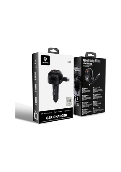 Ca59 Pd 60w Type-c Kablolu Hızlı Şarj Araç Şarj Aleti, Type-c + Usb-a Portlu, Siyah