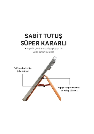 Bix Tmw4 Apple Uyumlu iPhone Magsafe  Deri Cüzdan Manyetik Kartlık Standlı Katlanabilir Gold Kahverengi Kahverengi
