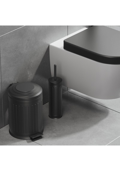 Aqua Bagno Midas Klozet Fırçası + Çöp Kovası 5 Lt -2 Parça Set, Mat Siyah Siyah