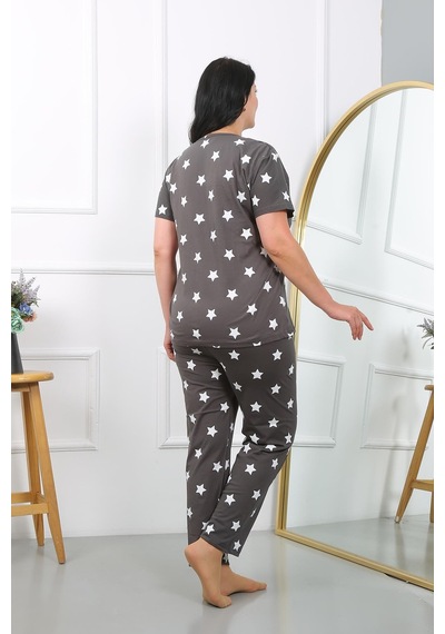 Akbeniz Kadın Büyük Beden Kısa Kol Penye Pijama Takımı Füme 202407-füme Füme Akbeniz Kadın Büyük Beden Kısa Kol Penye Pijama Takımı Füme 202407-füme Füme
