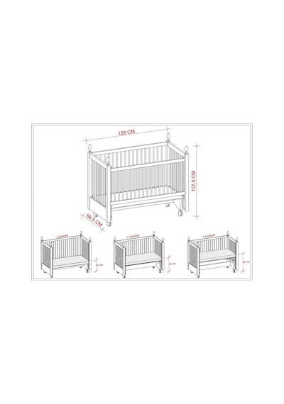 Meltem Kids Kral Sallanır Ahşap Anne Yanı Beşik 60 x 120 CM Gri
