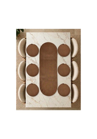 Nakkaş Home Jüt Runner Ve Supla Seti 35x100 Cm Runner + 33x33 Cm Jüt Amerikan Servis Doğal Masa Dekorasyonu Kahverengi