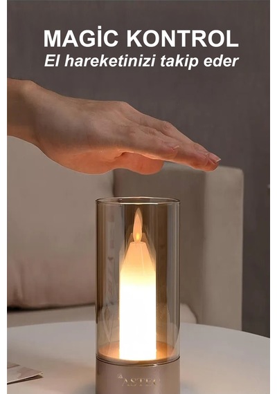 Astec Lüks Şarjlı El Hareketli Led Mum Masa Gece Lambası Dimlenebilir 3200k Gün Işığı Altın