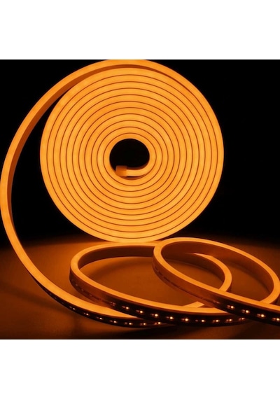 Amber Neon Şerit Led Fişli 220v Esnek Dış Mekan, Bahçe, Açık Alan Dekoratif Aydınlatma 20 Metre