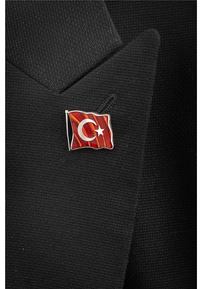 Büyük Boy Mineli Türk Bayrağı Gümüş Rozet -8473 Gümüş