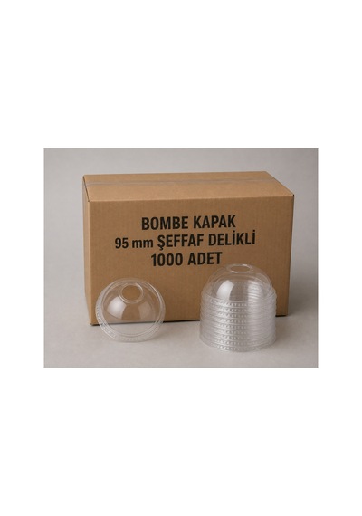 95 Mm Pet Delikli Bombe Kapak 1000 Adet Şeffaf Bardak Kapağı - 913560836 Diğer