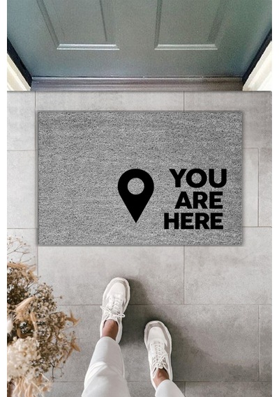 Rugmood Modern Dijital Baskı - You Are Here Paspas- Kapı Önü Paspası Gri