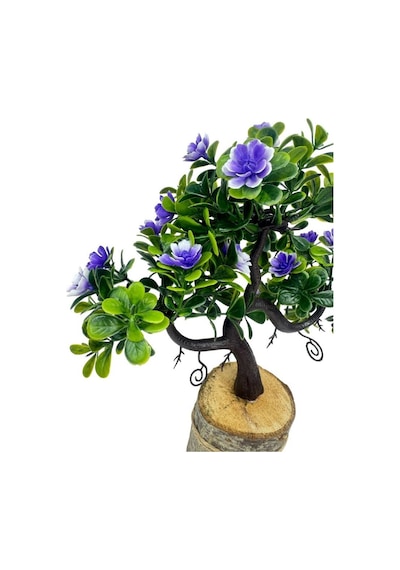 Yapay Çiçek Mor Çiçekli Bonsai Ağacı Dekoratif Kütük Saksıda Yapay Ağaç Bonzai Losus Çiçekli