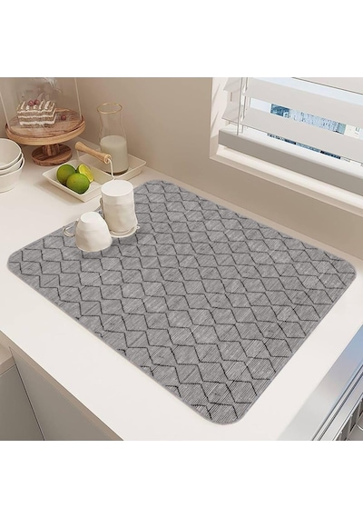 Yıkanabilir Bulasik Kurutma Mati Kurulama Bezi Kurutma Örtüsü Tezgah Üstü Bulaşıklık 40x50 Cm, Gri-1 Diğer