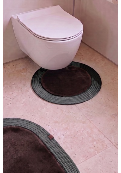 Banyo Paspası Takımı 60x100+60x60 Cm Düz Acı Kahve & Antrasit Gri