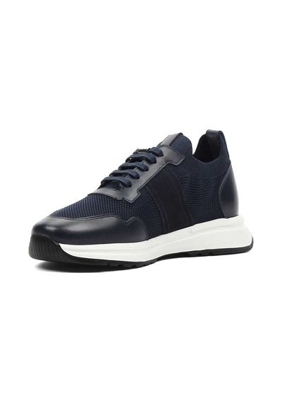 Erkek Lacivert Bağcıklı Deri Sneaker