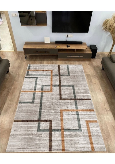 Krem Kaymaz Taban Makinede Yıkanabilir Halı (334442039)
