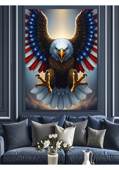 Ahşap Tablo Amerikan Bayraklı Kartal Çizimi