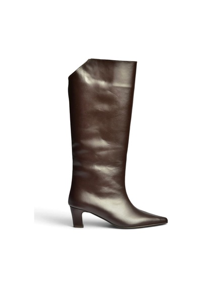 Fox Shoes Z654280103 Kahverengi Hakiki Deri Kalın Topuklu Kadın Çizme
