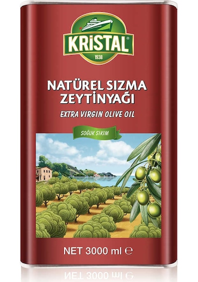 Kristal Natürel Sızma Zeytinyağı Dolgun Güçlü Lezzet 3 Litre Teneke