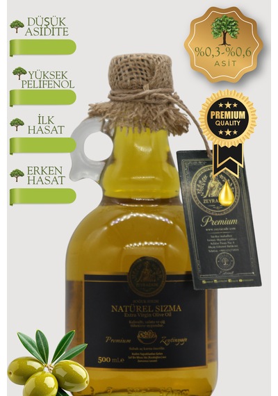 Zeyrazade Premium Soğuk Sıkım Sızma Zeytinyağı 500 Ml Kahvaltılık, Salata Ve Çiğ Tüketim İçin