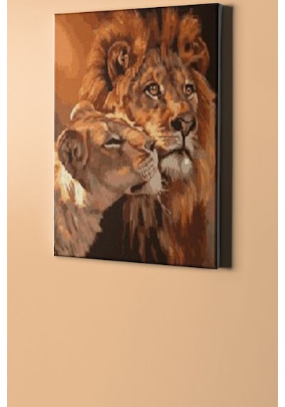 Webstyle Aslanların Aşkı Sayılarla Boyama Seti Kasnaklı 40x50 Cm
