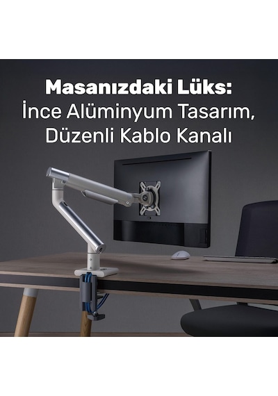 Std49012uw 17"-32" Ultra Slim Alüminyum Monitör Kolu, 2xusb Portlu Amortisörlü Vesa Tutucu, Ergonomik 360 Pivot 9kg