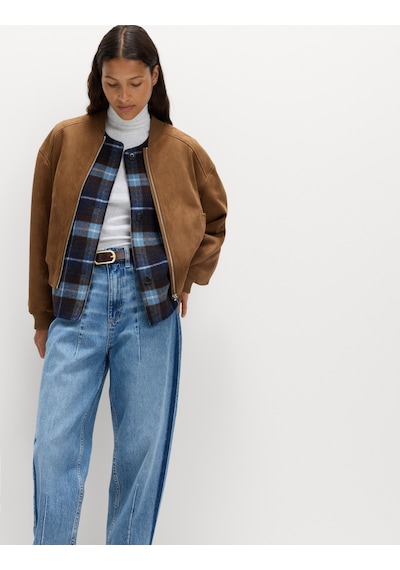 Marks & Spencer Suni Süet Hafif Bomber Ceket Kahverengi