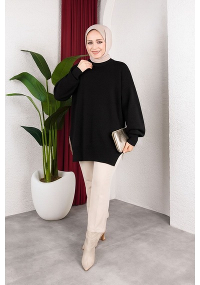 Hira Life Fashion Kadın Testtür Giyim Bisiklet Yaka Yırtmaçı Taşlı Ve Balon Kollu Oversize Şık Triko Tunik Siyah Siyah Hira Life Fashion Kadın Testtür Giyim Bisiklet Yaka Yırtmaçı Taşlı Ve Balon Kollu Oversize Şık Triko Tunik Siyah Siyah