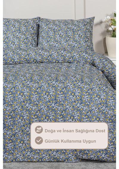 Elart Talia Nevresim Takımı Çift Kişilik %100 Pamuk Ranforce Lastikli Çarşaf 200x220 Cm Lacivert Lacivert