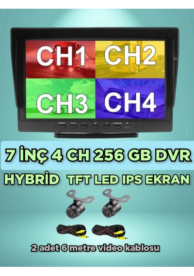 2 Adet Kelebek Kamera Ve 7 İnç Dvr Monitör 12 Volt 256 Gb