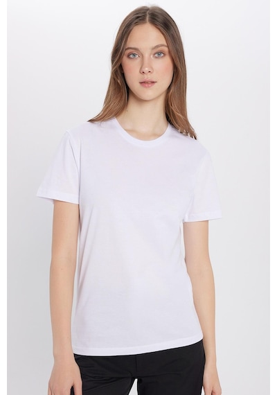 Tudors Unisex Slim Fit Dar Kesim %100 Pamuk Yumuşak Dokulu Beyaz Bisiklet Yaka Tişört-31078 Beyaz