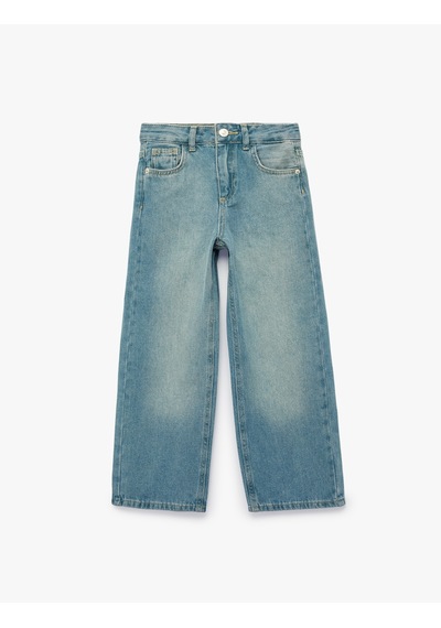 Koton Pamuklu Cepli Loose Fit Geniş Paça Denim Pantolon Orta İndigo 7wkg40037ad