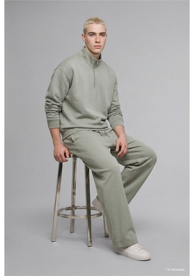 Defacto Boxy Fıt Dik Yaka Skuba Kumaş Uzun Kollu Basic Sweatshirt E9363ax26aukh499 Haki-kh499