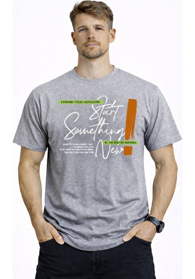 Herkesemoda Start New Detaylı Basic Erkek T-shirt Gri