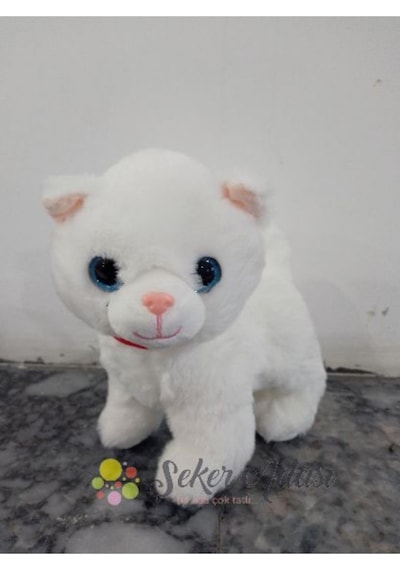 Sevimli Ayakta Duran Miyavlayan Peluş Kedi 20 Cm Sesli Kedi Oyuncak 3 Beyaz