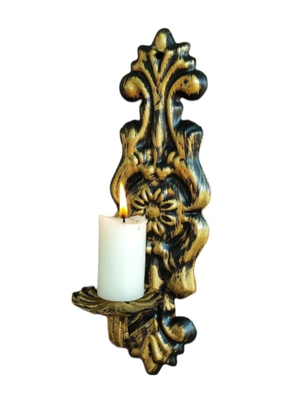 Aju Mumluk Duvar Şamdanı Aplik Ev Bahçe Balkon Ofis Dekorasyonu Özel Tasarım Hediye 31x10cm Eskitme Gold Gold