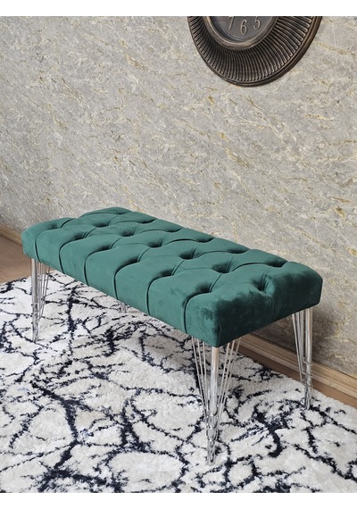 Zafir Krom Tel Ayaklı 90 Cm Puf Bench - Puf - Bench - Kasalı Oturak - Oturak - Yatak Ucu Puf Yeşil