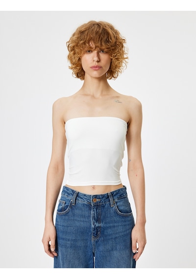 Koton Straplez Büstiyer Crop Slim Fit Ekru 4sal30250ık Ekru