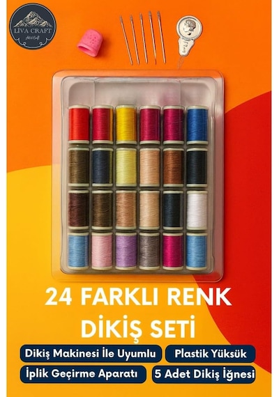 Dikiş Seti 24 Renkli Iğne, Yüksük Ve Iplik Geçirici İle Çok Renkli