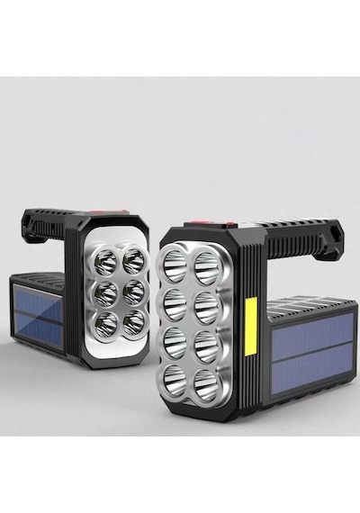Güneş Enerjili Kamp Lambası 8'li Ultra Güçlü Led Yan Işık Usb Solar Kamp Balıkçılık Acil Durum Fener Siyah