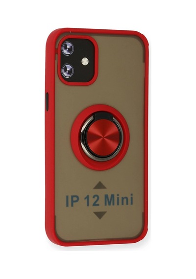 Newface - 394 - iPhone Uyumlu 12 Mini Kılıf Montreal Yüzüklü Silikon Kapak - Csmo-tex - - Kırmızı